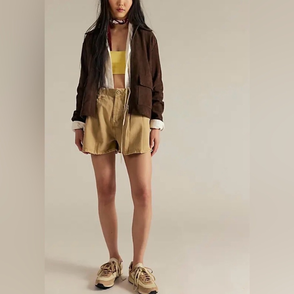 Free People Clark Pleated Denim Shorts